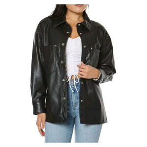 Juicy Couture Black Vegan Leather Oversized Shacket Button Up Jacket Medium NWT